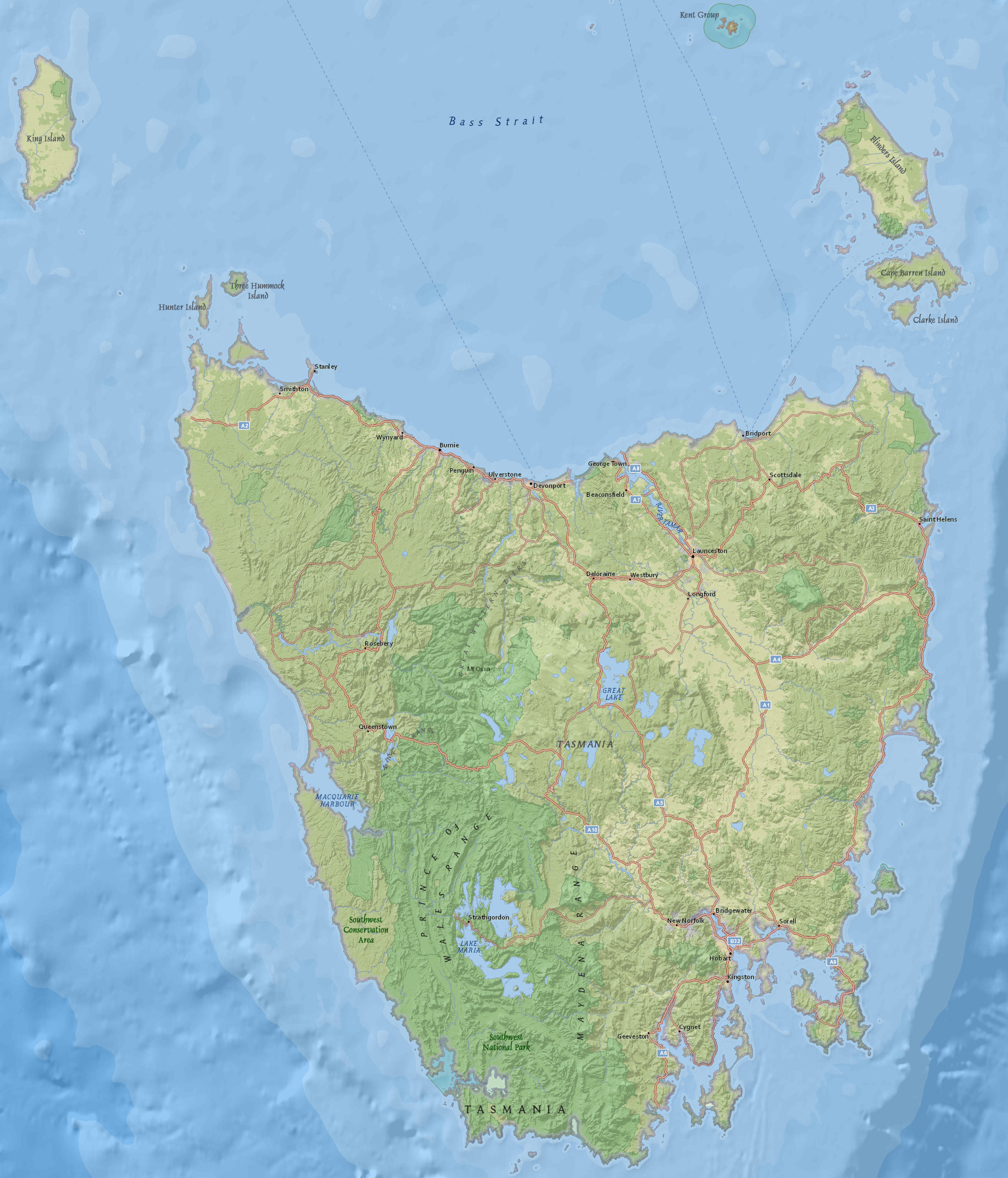 Mapa Tasmânia
