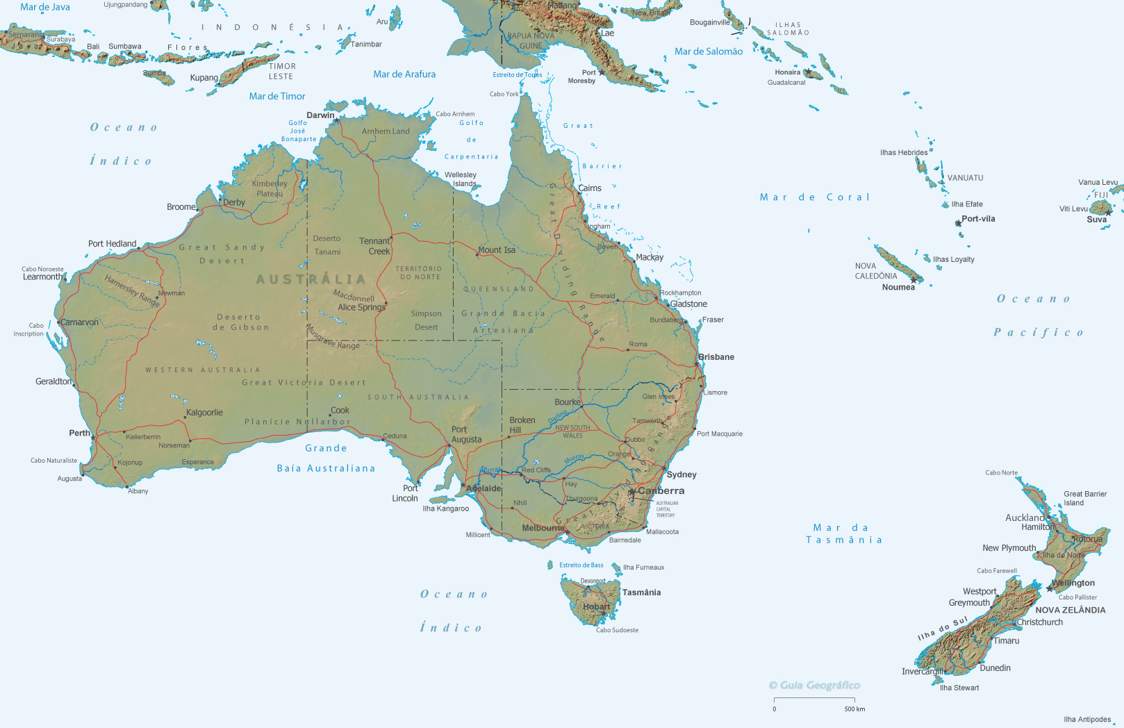Mapa Austrália Pacifico