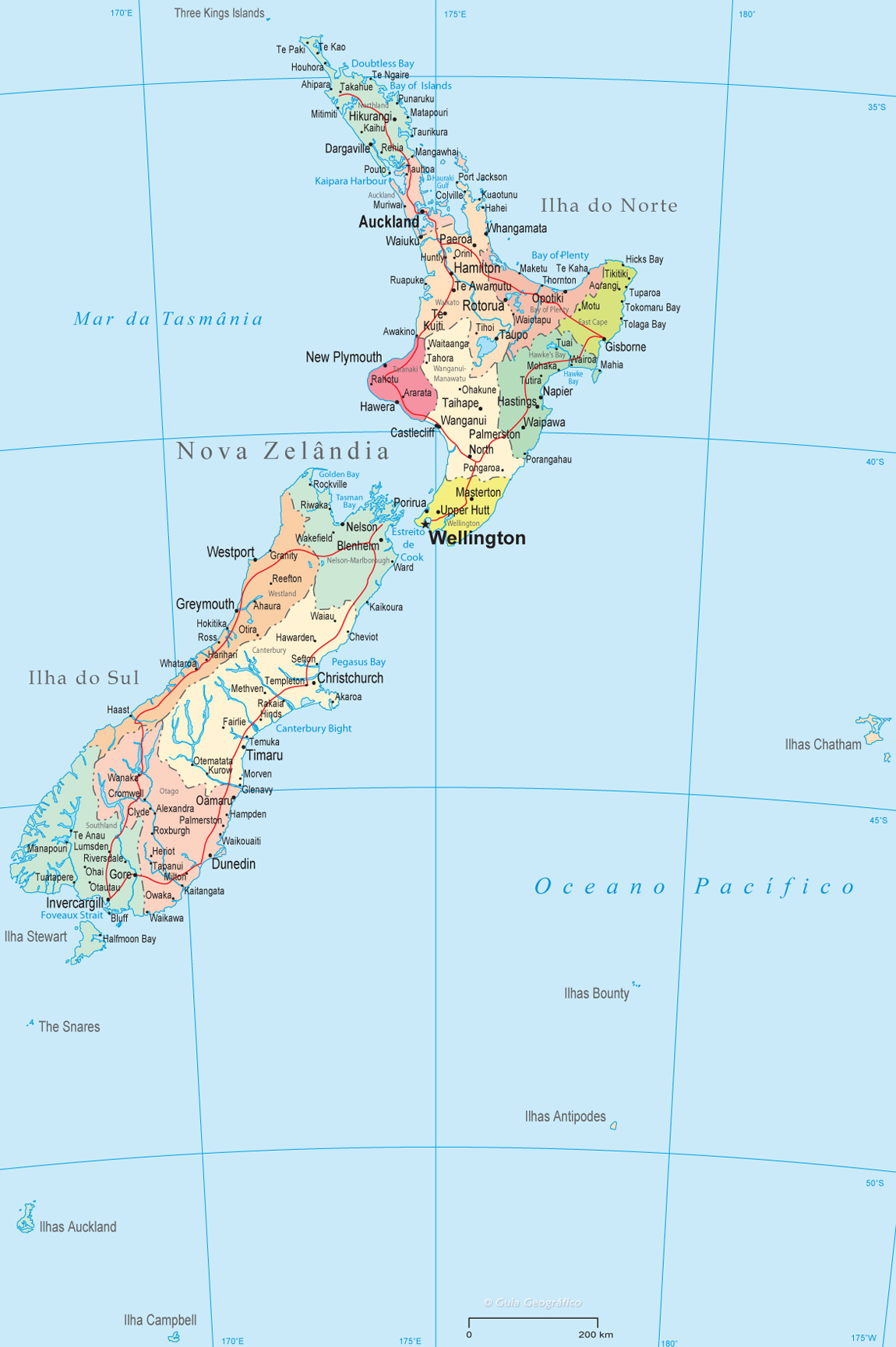 Mapa Nova Zelândia